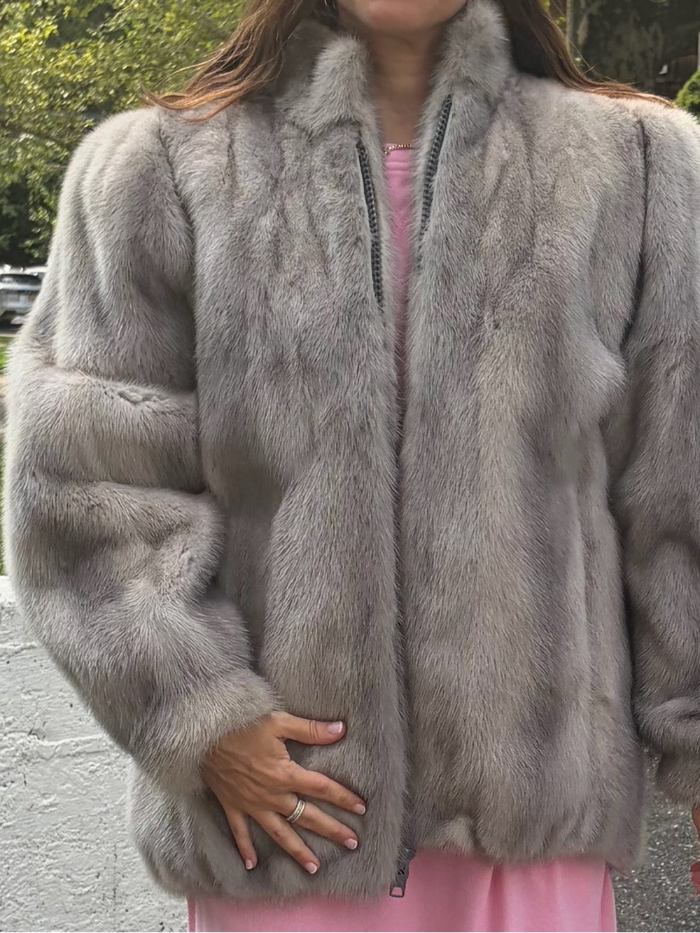Ted Lapidus Gray  Fur Zip Jacket - Women's